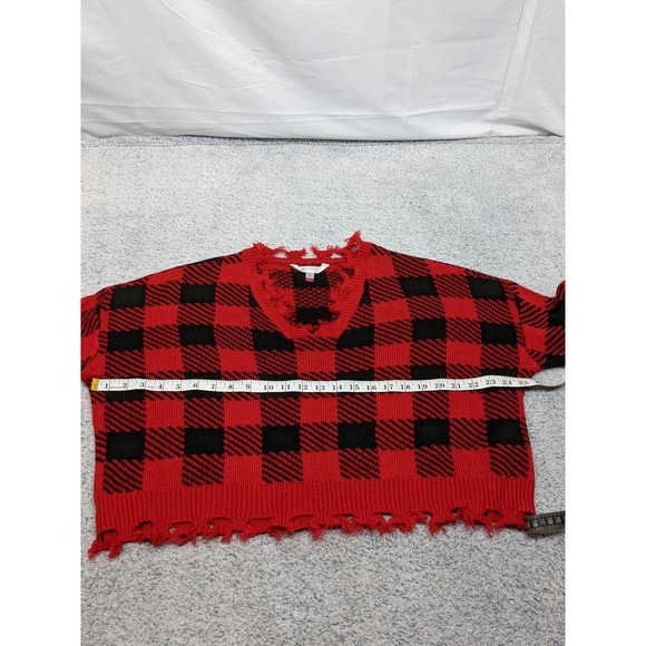 No Boundaries Plaid Cropped Red Black Grunge Punk Y2K Whimsigoth Womens Large - Picture 8 of 15